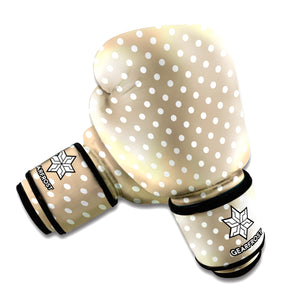 Beige And White Polka Dot Pattern Print Boxing Gloves