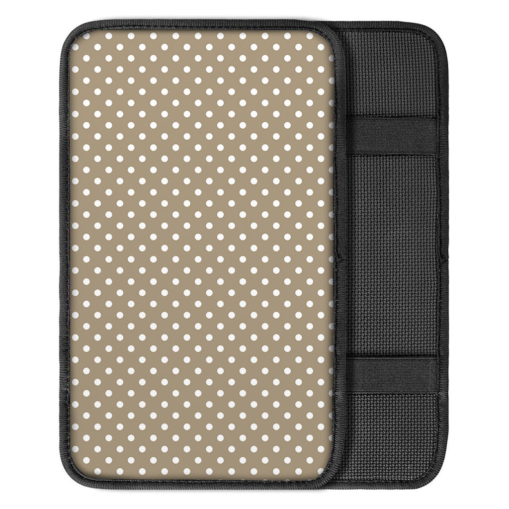 Beige And White Polka Dot Pattern Print Car Center Console Cover