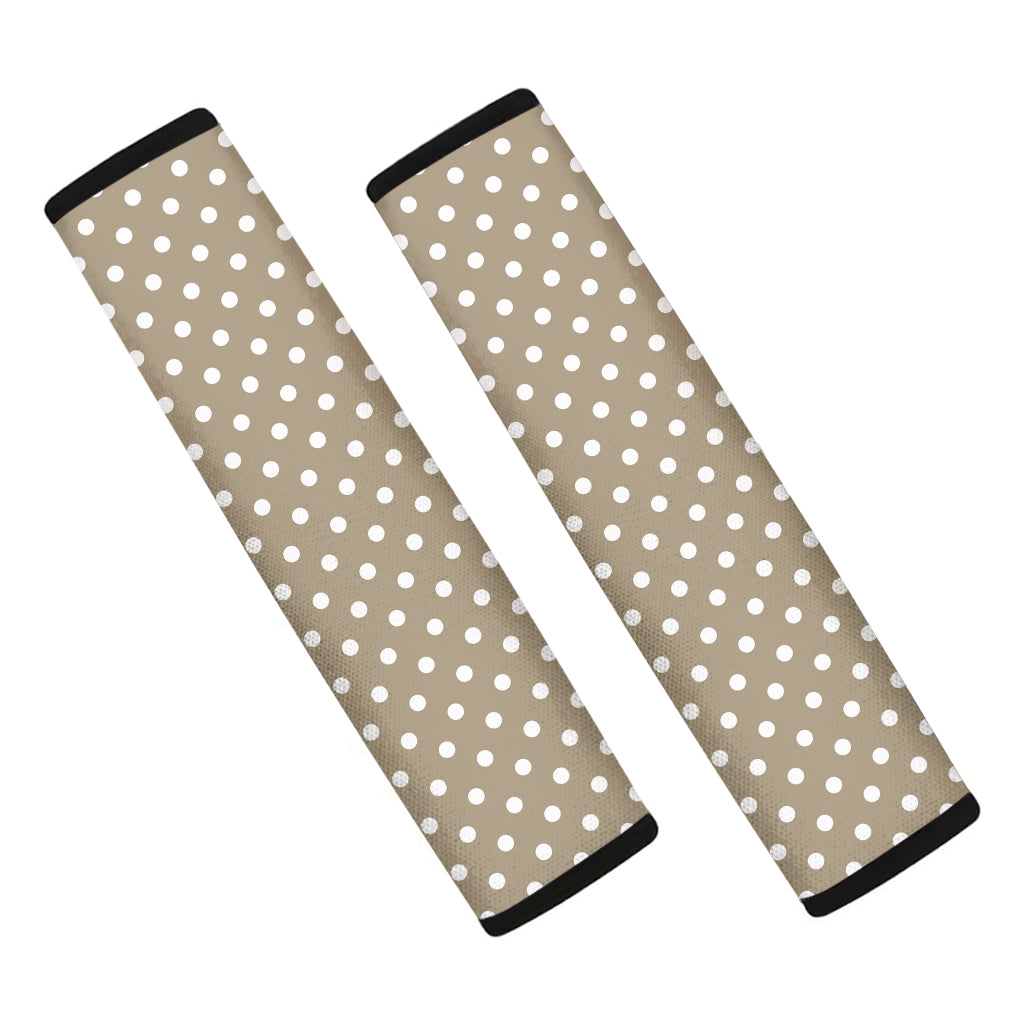 Beige And White Polka Dot Pattern Print Car Seat Belt Covers