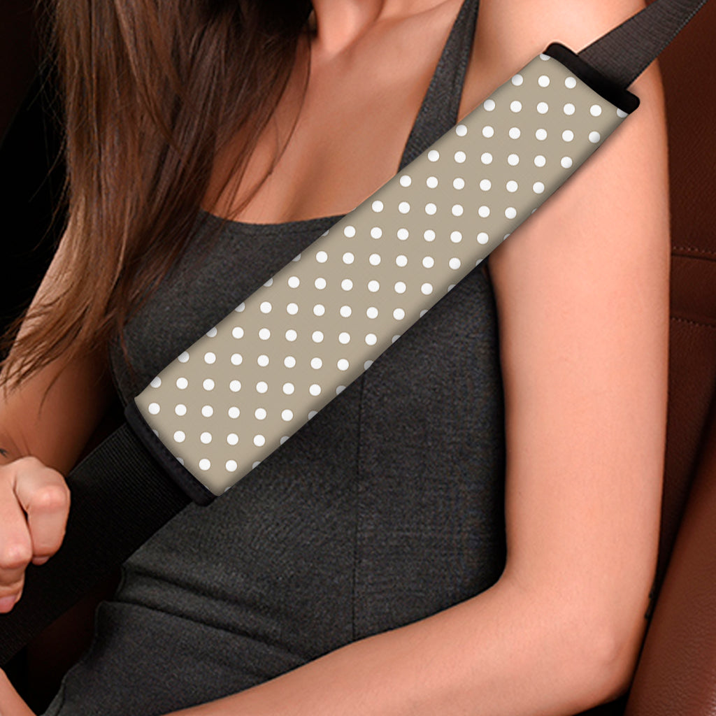 Beige And White Polka Dot Pattern Print Car Seat Belt Covers