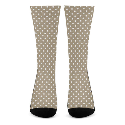 Beige And White Polka Dot Pattern Print Crew Socks