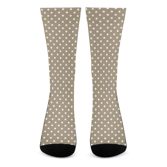 Beige And White Polka Dot Pattern Print Crew Socks