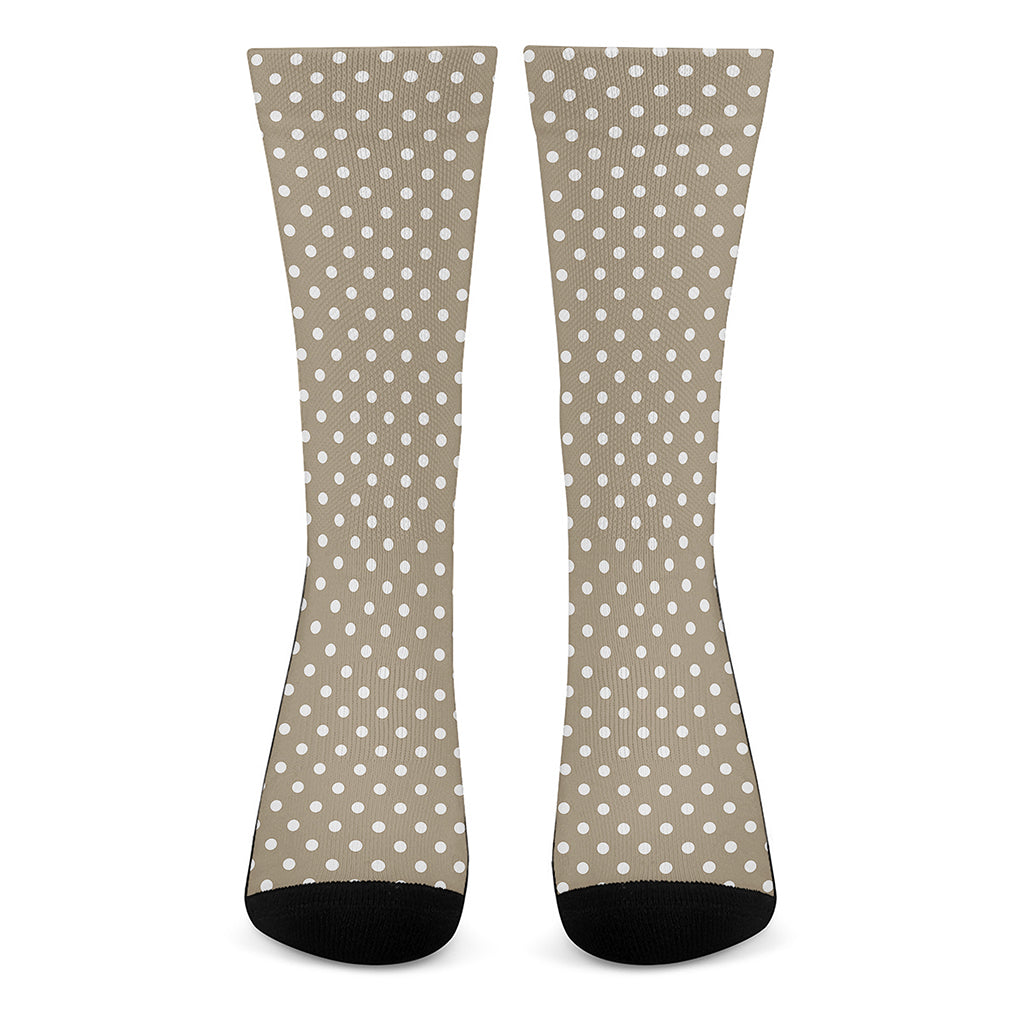 Beige And White Polka Dot Pattern Print Crew Socks