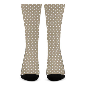 Beige And White Polka Dot Pattern Print Crew Socks