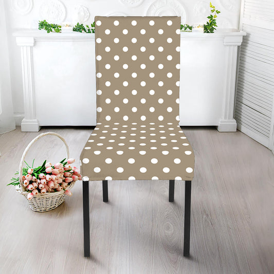 Beige And White Polka Dot Pattern Print Dining Chair Slipcover