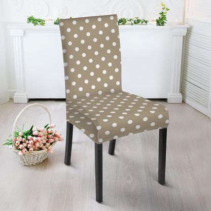 Beige And White Polka Dot Pattern Print Dining Chair Slipcover
