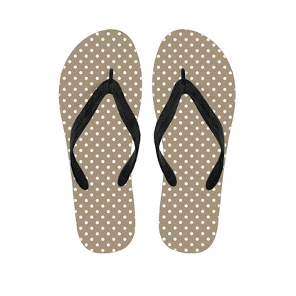 Beige And White Polka Dot Pattern Print Flip Flops