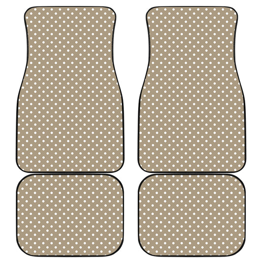 Beige And White Polka Dot Pattern Print Front and Back Car Floor Mats