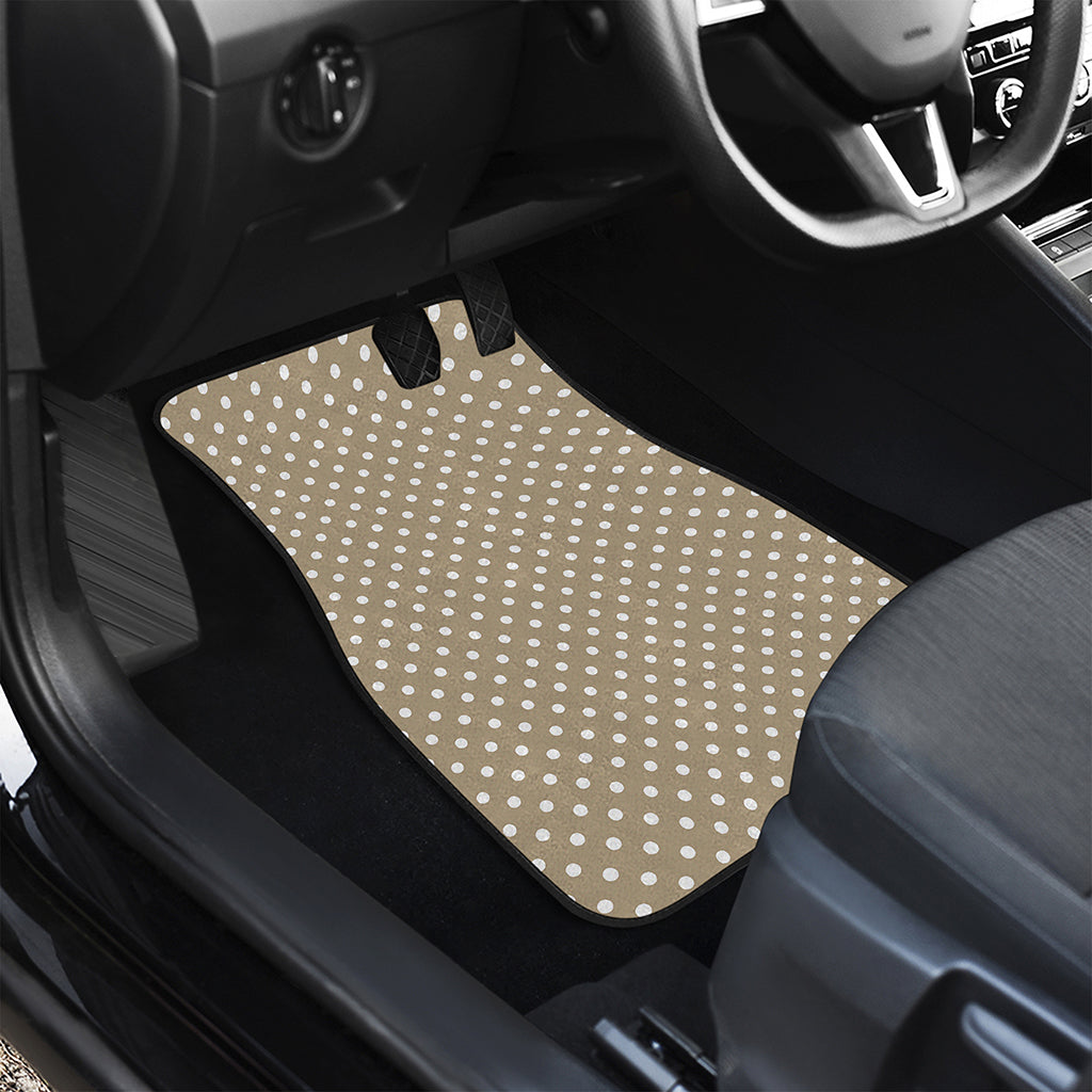 Beige And White Polka Dot Pattern Print Front and Back Car Floor Mats