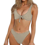 Beige And White Polka Dot Pattern Print Front Bow Tie Bikini