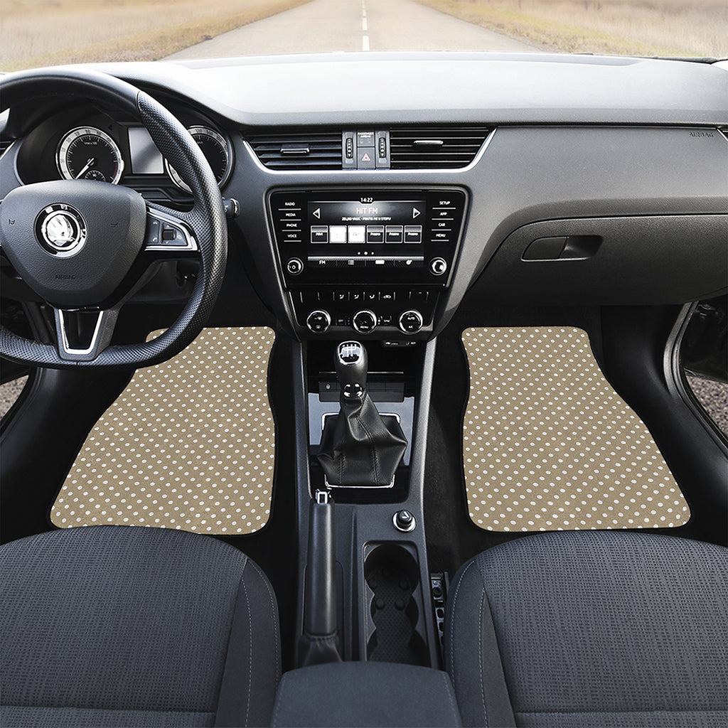 Beige And White Polka Dot Pattern Print Front Car Floor Mats