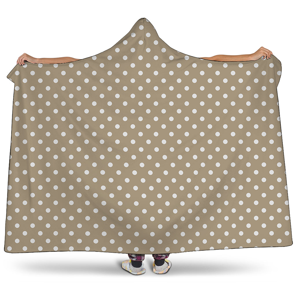 Beige And White Polka Dot Pattern Print Hooded Blanket