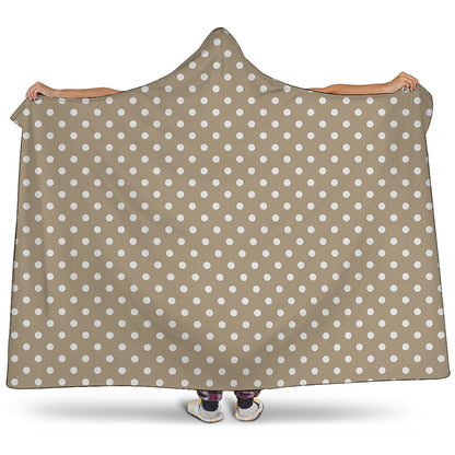 Beige And White Polka Dot Pattern Print Hooded Blanket