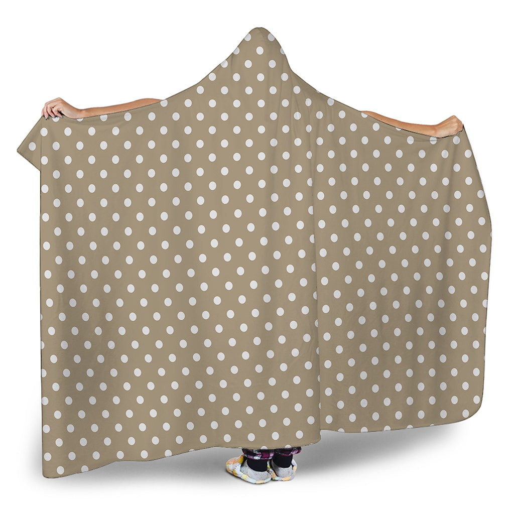 Beige And White Polka Dot Pattern Print Hooded Blanket