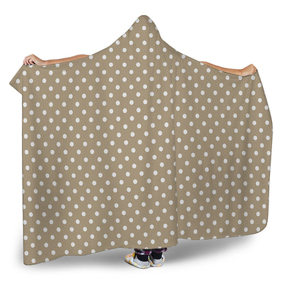 Beige And White Polka Dot Pattern Print Hooded Blanket