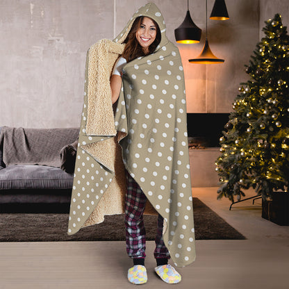 Beige And White Polka Dot Pattern Print Hooded Blanket