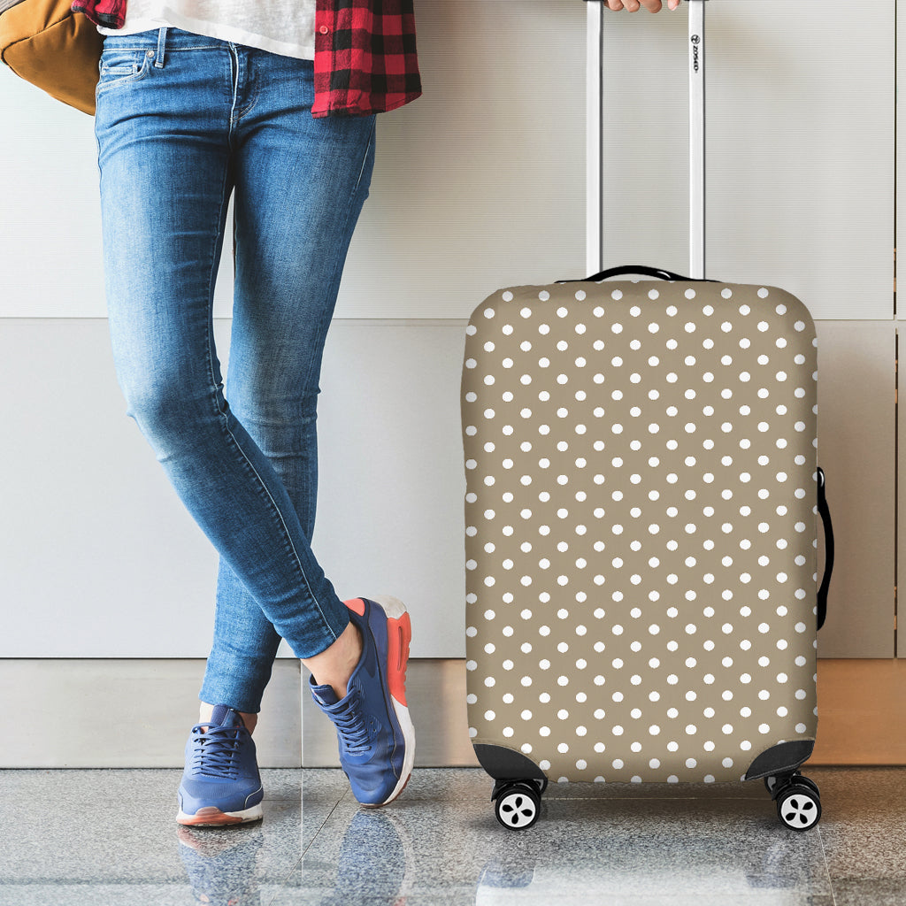 Beige And White Polka Dot Pattern Print Luggage Cover