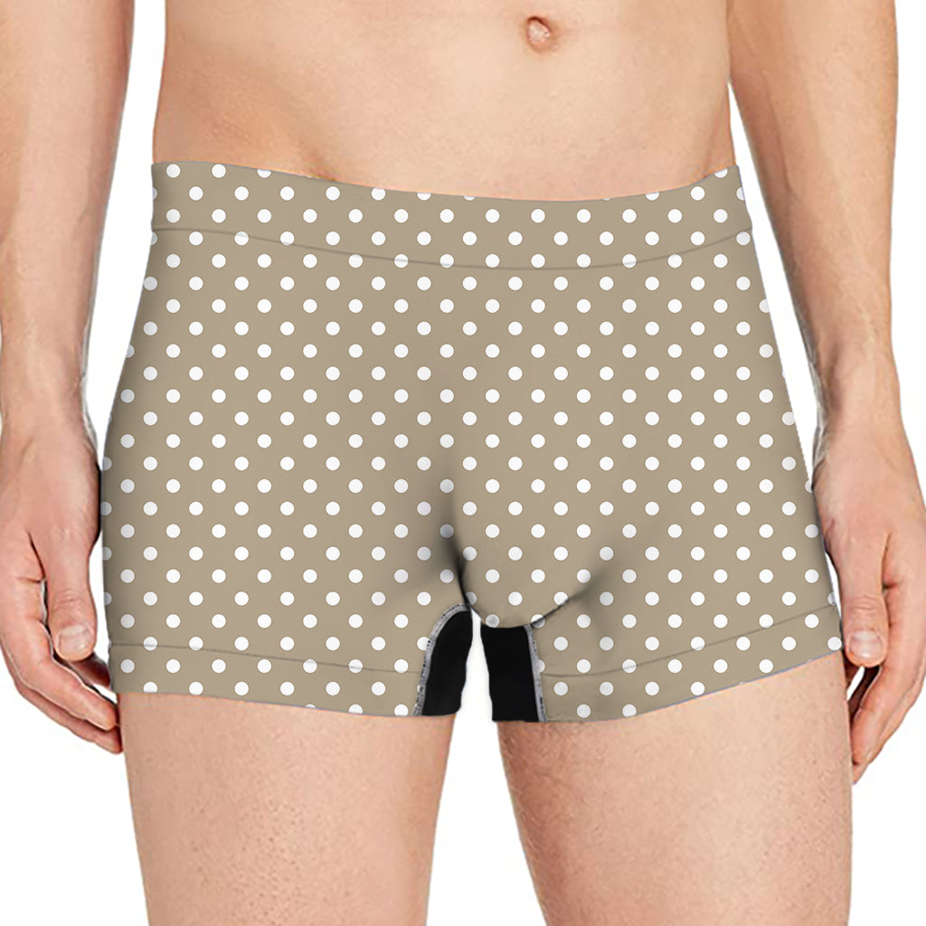 Beige And White Polka Dot Pattern Print Men's Boxer Briefs