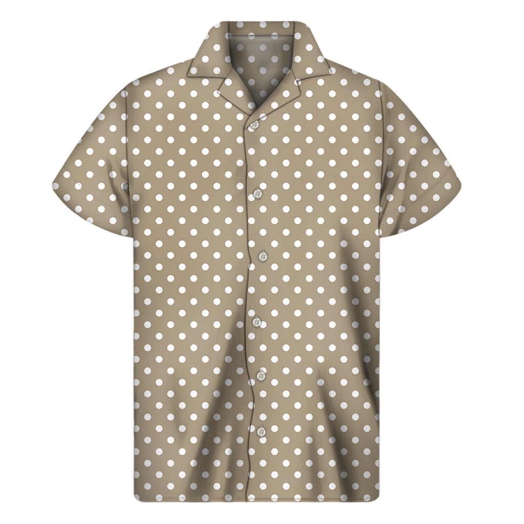 Beige And White Polka Dot Pattern Print Men's Short Sleeve Shirt