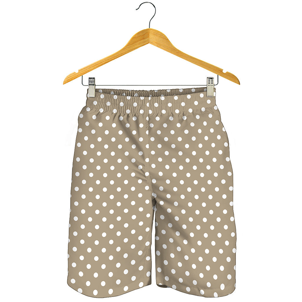 Beige And White Polka Dot Pattern Print Men's Shorts