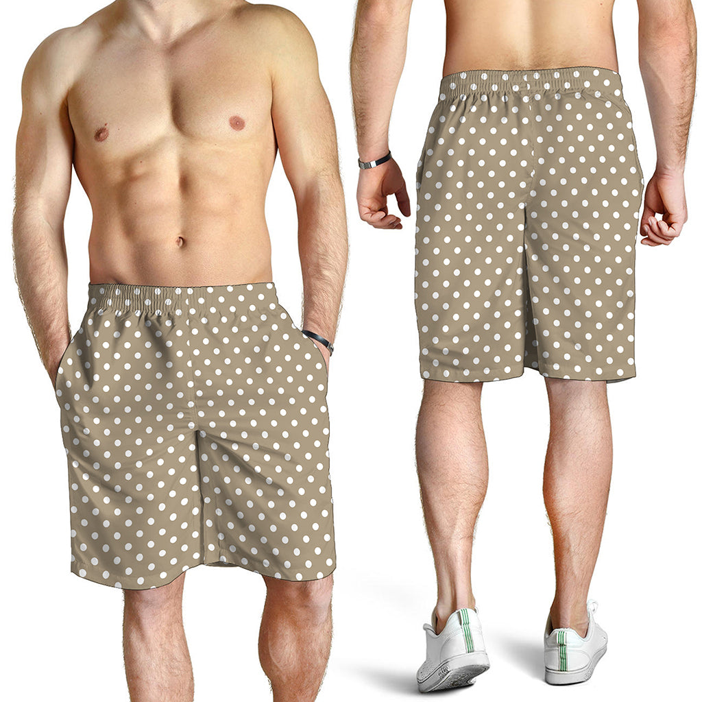 Beige And White Polka Dot Pattern Print Men's Shorts