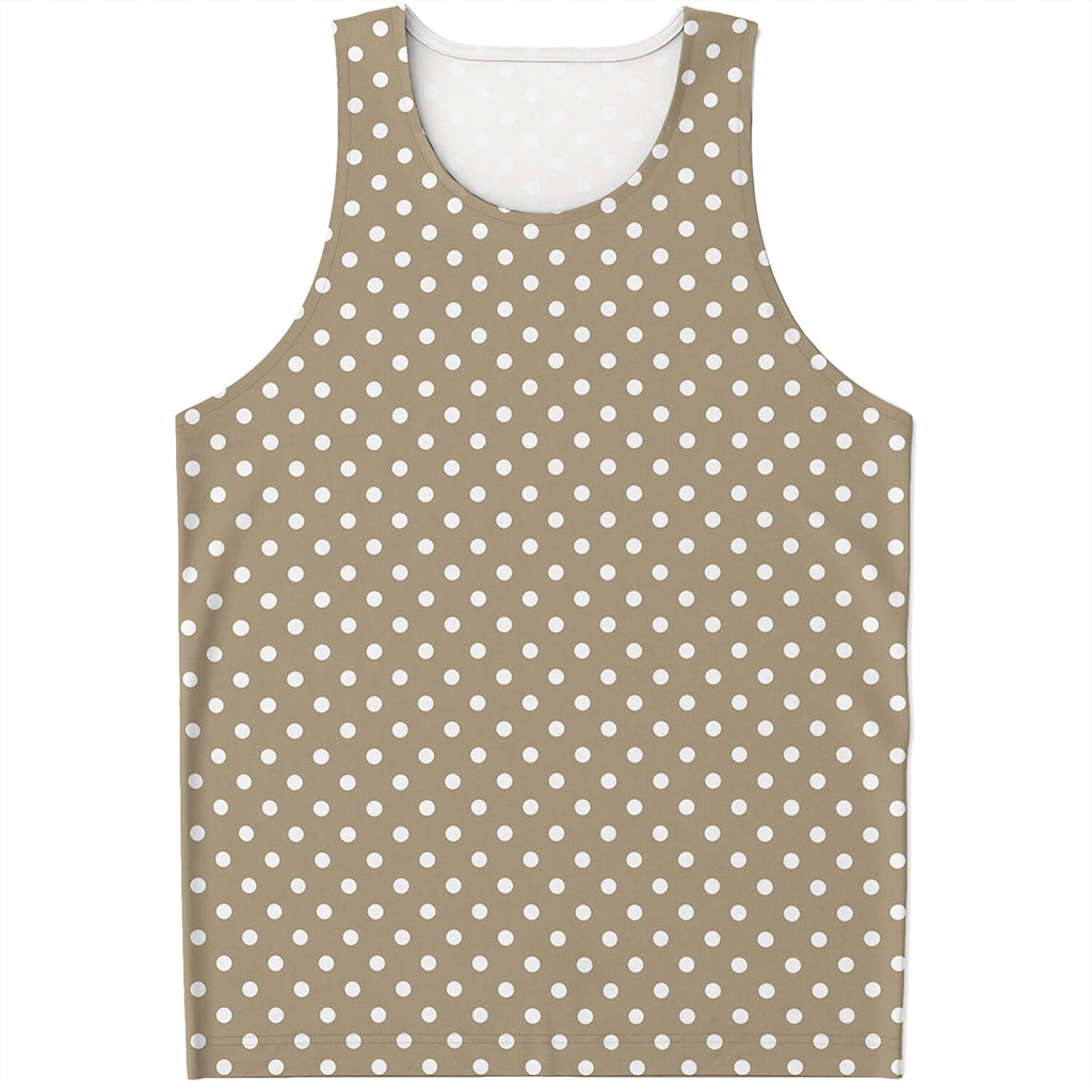 Beige And White Polka Dot Pattern Print Men's Tank Top