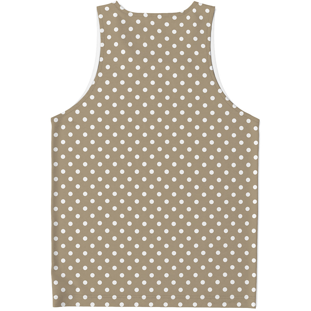 Beige And White Polka Dot Pattern Print Men's Tank Top