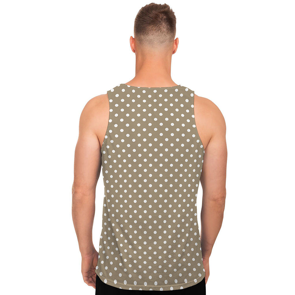 Beige And White Polka Dot Pattern Print Men's Tank Top