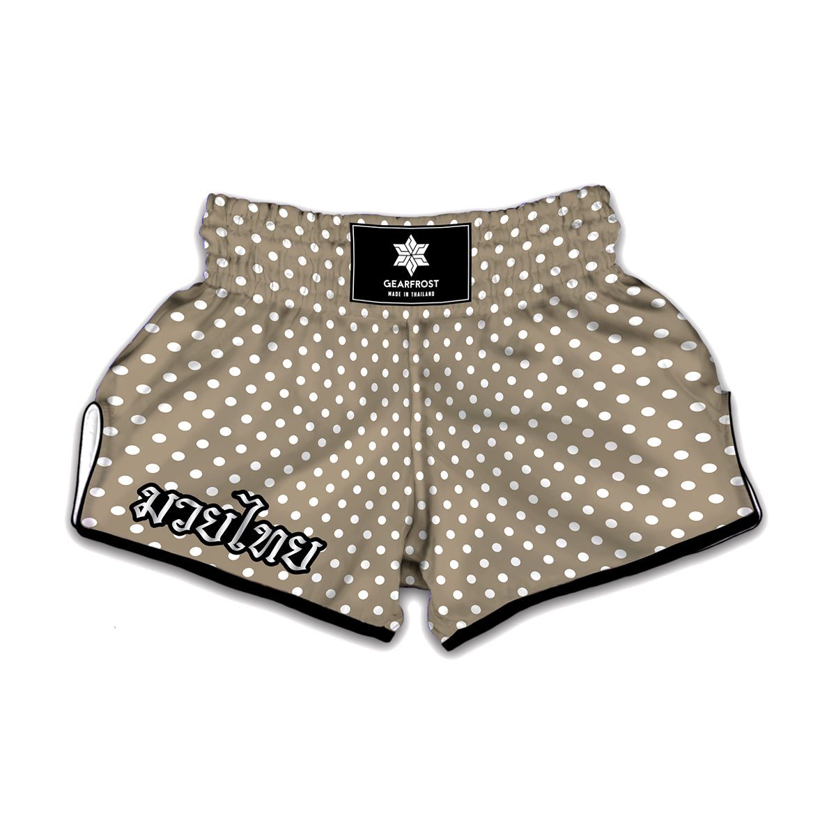 Beige And White Polka Dot Pattern Print Muay Thai Boxing Shorts