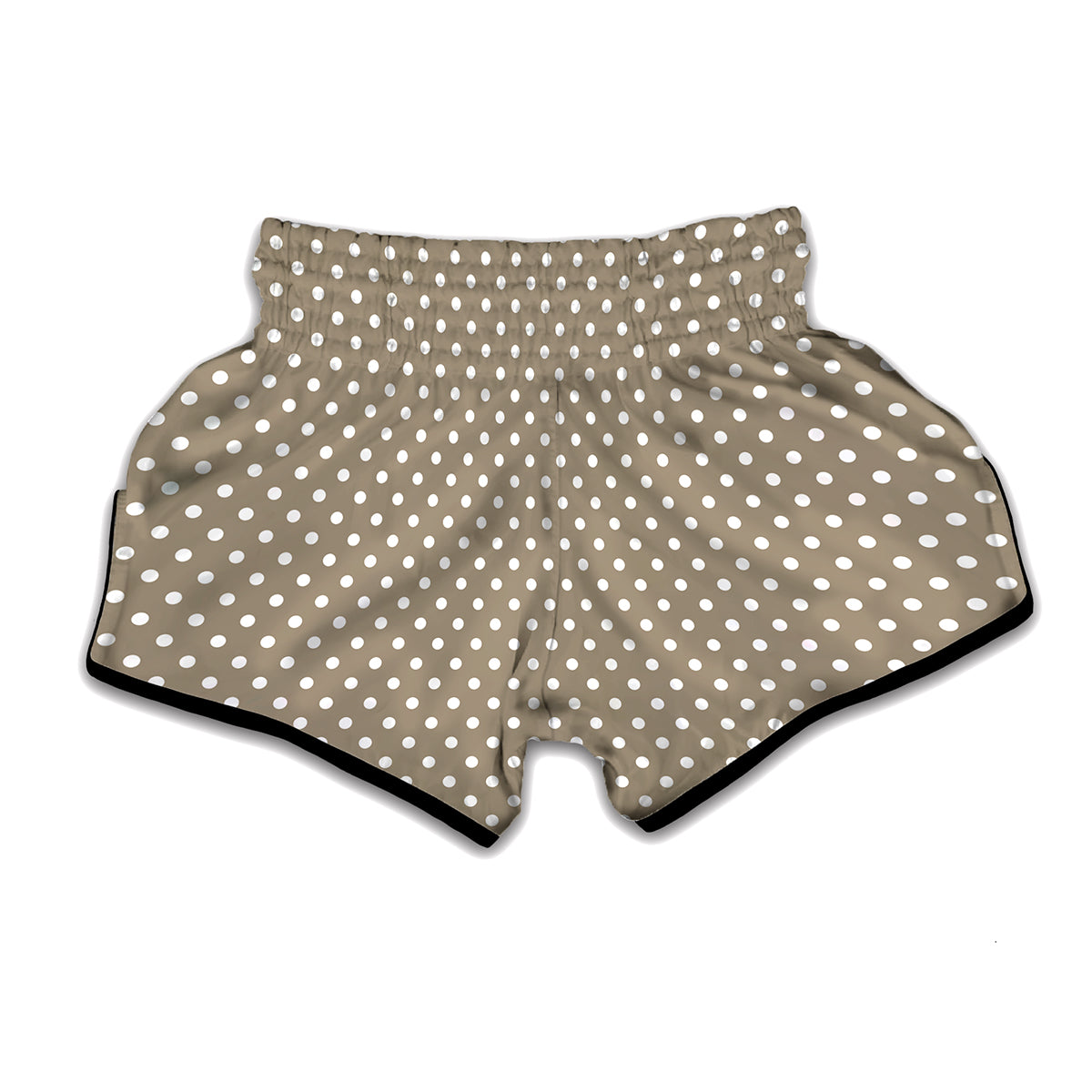 Beige And White Polka Dot Pattern Print Muay Thai Boxing Shorts