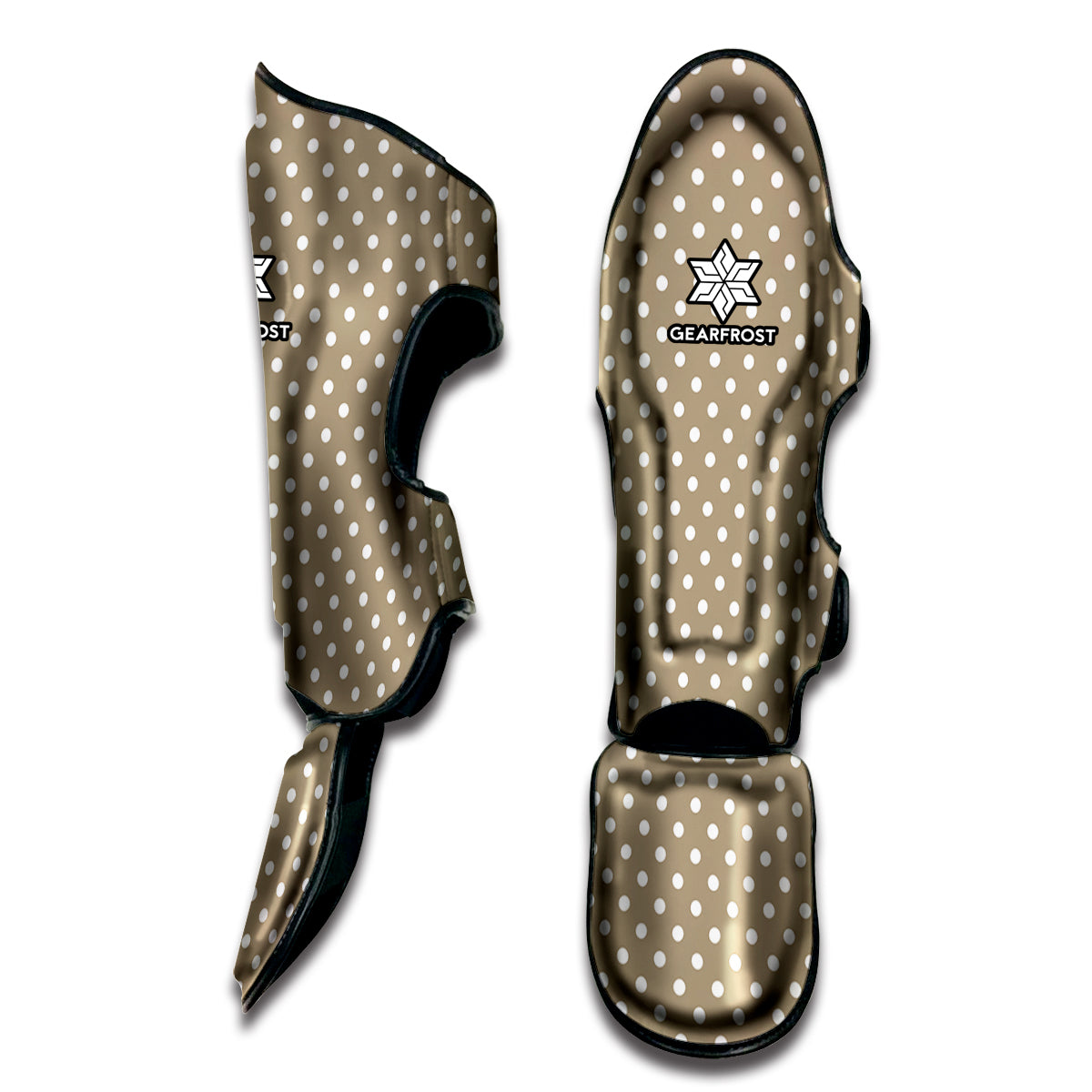 Beige And White Polka Dot Pattern Print Muay Thai Shin Guard