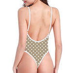 Beige And White Polka Dot Pattern Print One Piece High Cut Swimsuit