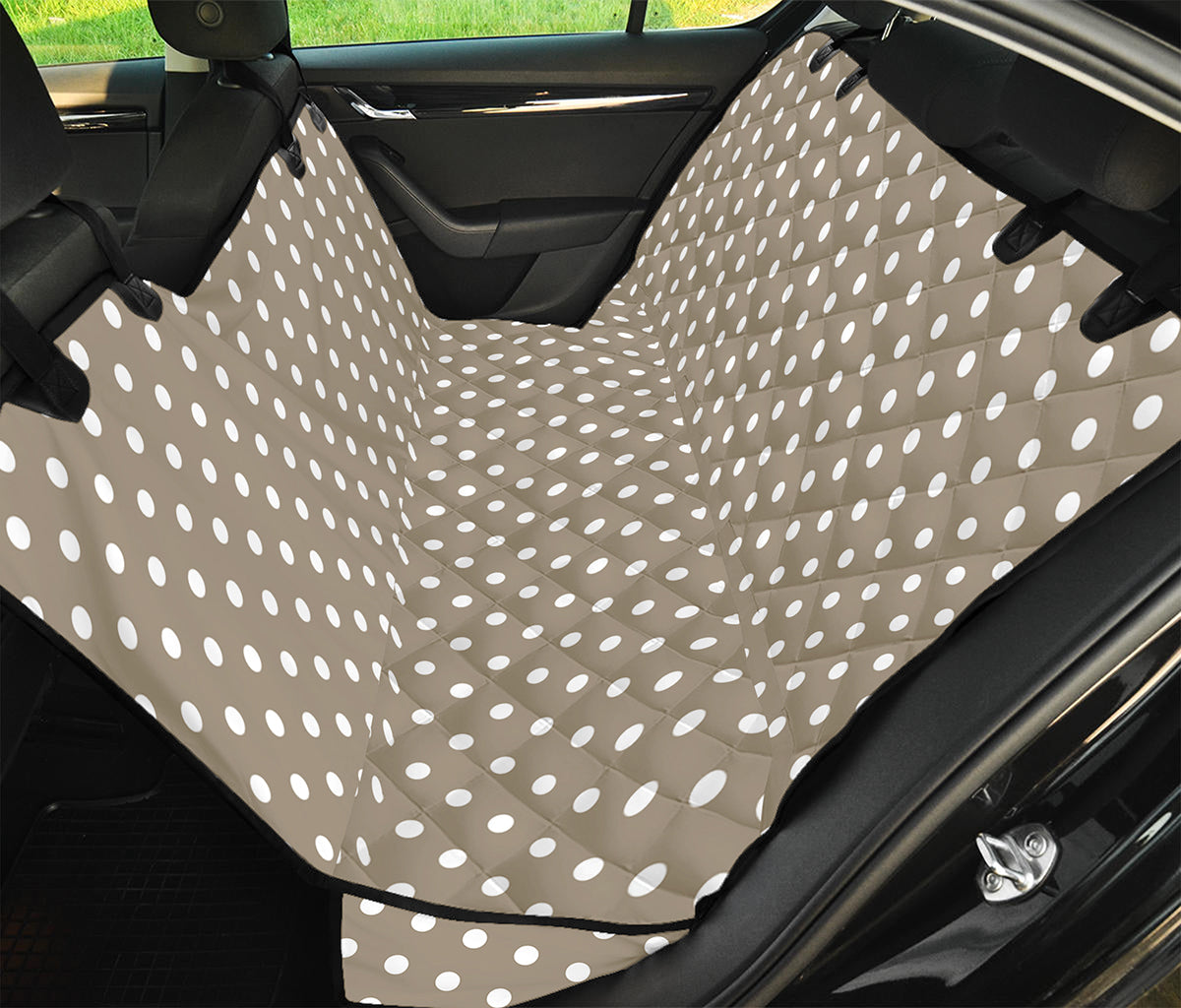 Beige And White Polka Dot Pattern Print Pet Car Back Seat Cover