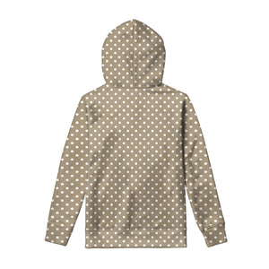 Beige And White Polka Dot Pattern Print Pullover Hoodie