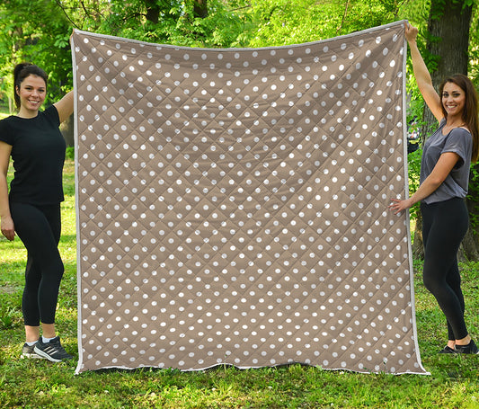 Beige And White Polka Dot Pattern Print Quilt