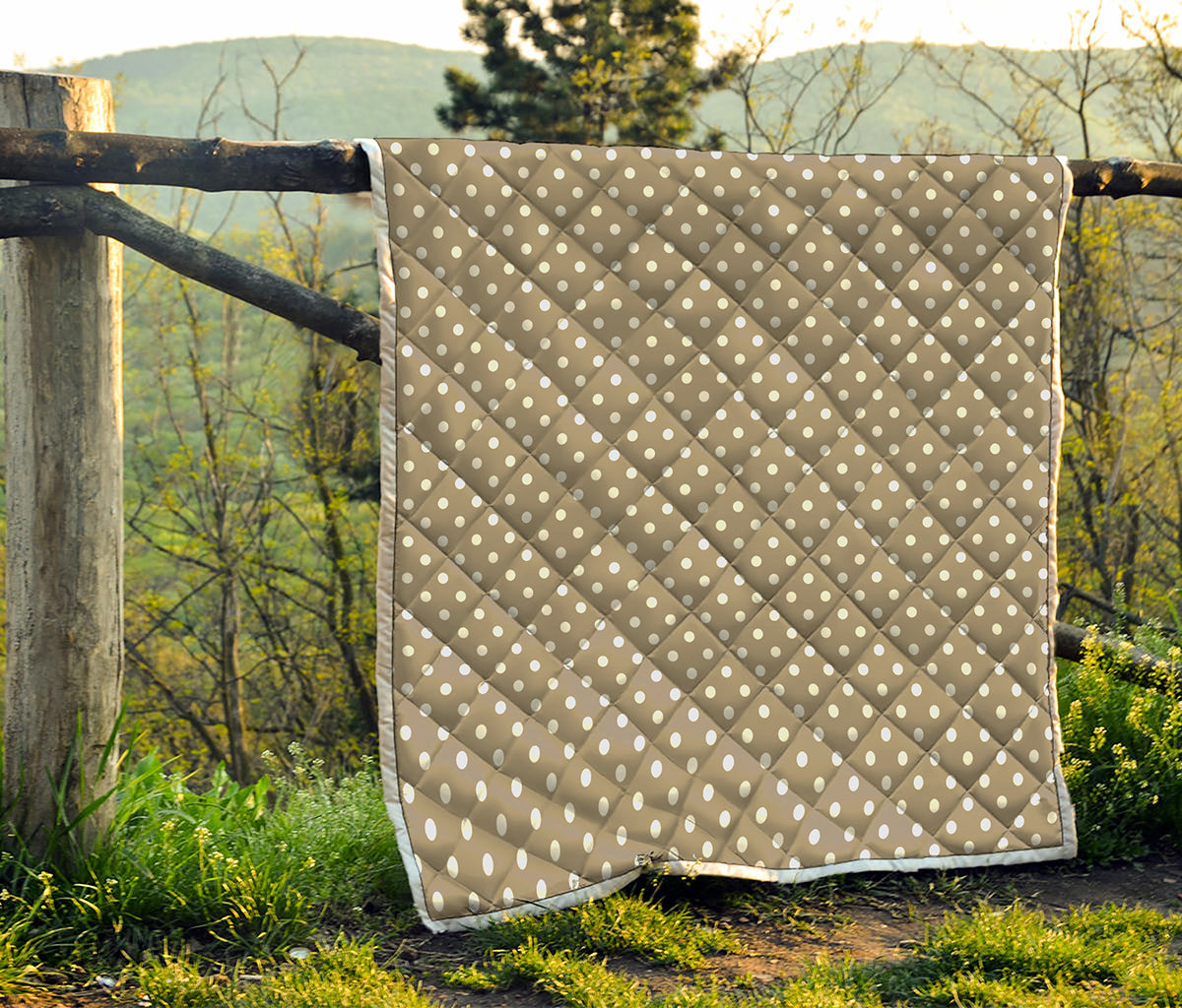 Beige And White Polka Dot Pattern Print Quilt
