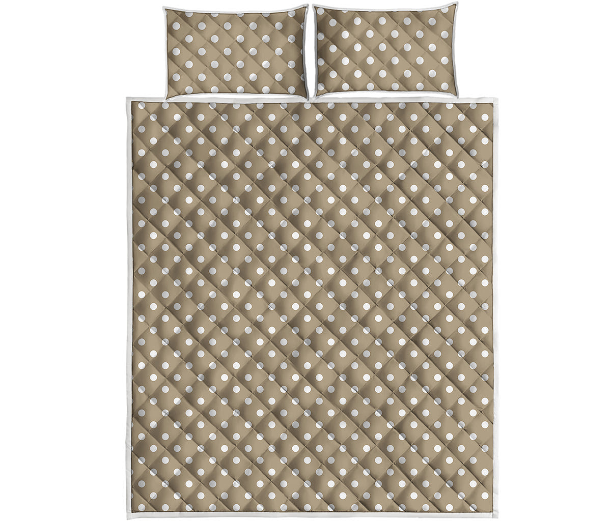 Beige And White Polka Dot Pattern Print Quilt Bed Set