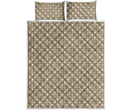 Beige And White Polka Dot Pattern Print Quilt Bed Set