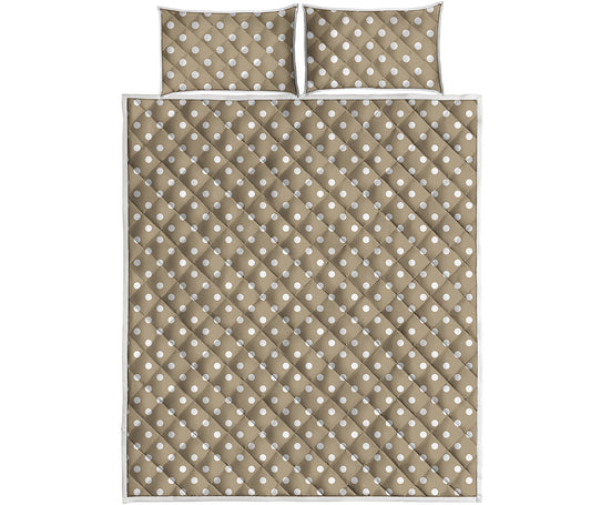 Beige And White Polka Dot Pattern Print Quilt Bed Set