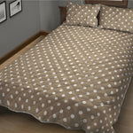 Beige And White Polka Dot Pattern Print Quilt Bed Set