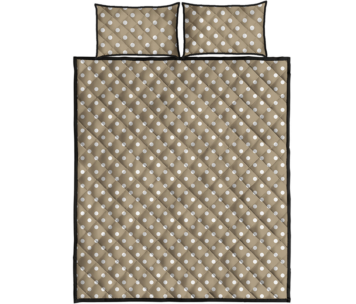 Beige And White Polka Dot Pattern Print Quilt Bed Set