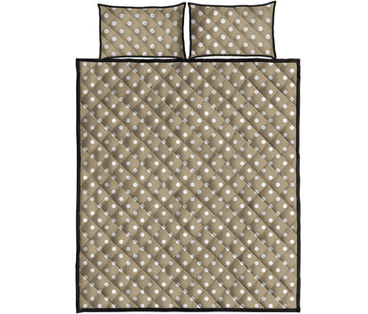 Beige And White Polka Dot Pattern Print Quilt Bed Set
