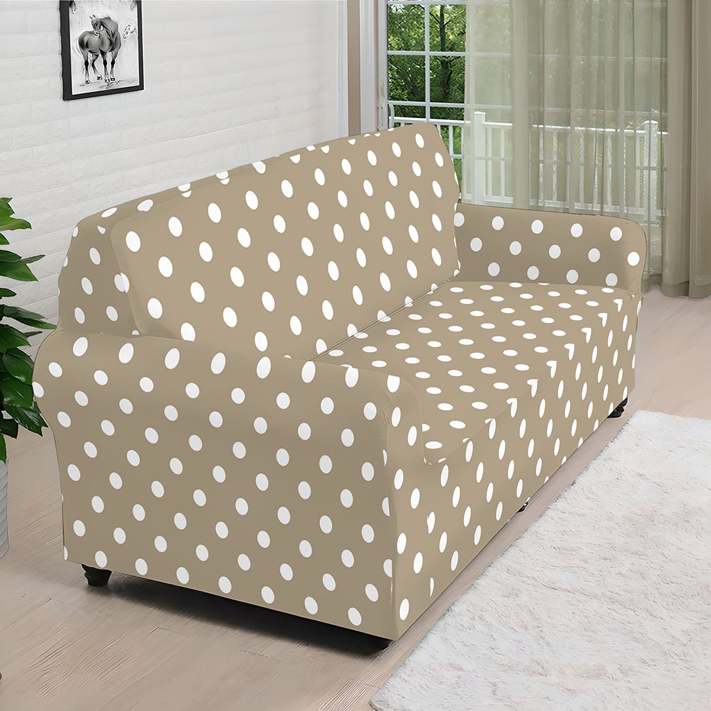 Beige And White Polka Dot Pattern Print Sofa Cover