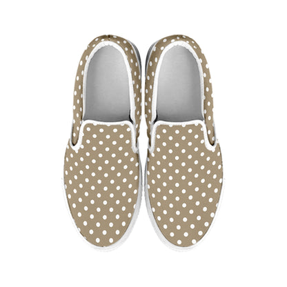 Beige And White Polka Dot Pattern Print White Slip On Shoes