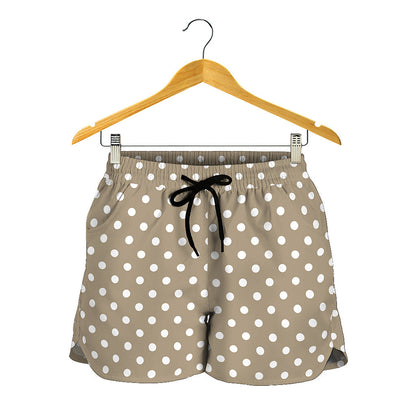 Beige And White Polka Dot Pattern Print Women's Shorts