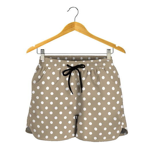 Beige And White Polka Dot Pattern Print Women's Shorts