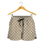 Beige And White Polka Dot Pattern Print Women's Shorts