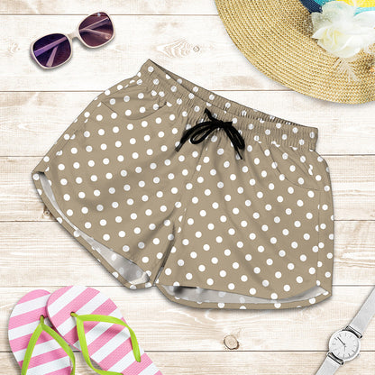 Beige And White Polka Dot Pattern Print Women's Shorts