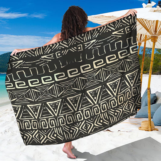 Beige Aztec Pattern Print Beach Sarong Wrap