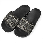 Beige Aztec Pattern Print Black Slide Sandals